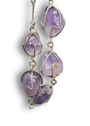 Collier vintage artisanal en améthystes naturelles – années 70
