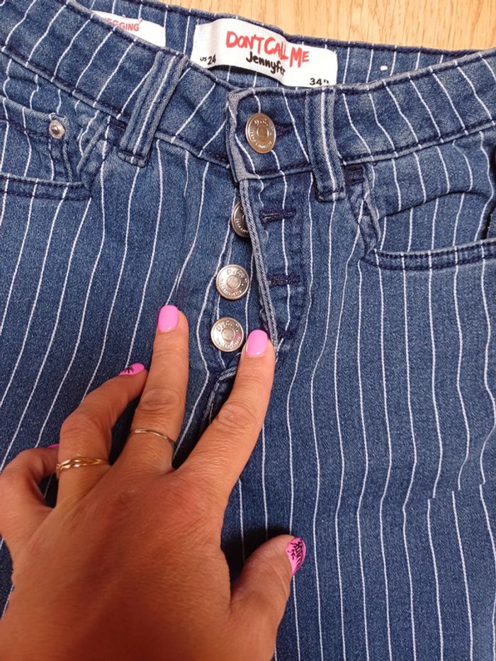 Pantalon style jean bleu rayé - photo numéro 3