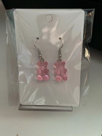 Boucles d’oreille nounours guimauve rose