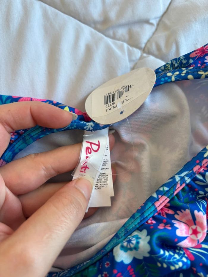 Bas de maillot de bain enfant fille bleu volant motif fleurs Penti taille 5/6 ans neuf - photo numéro 3