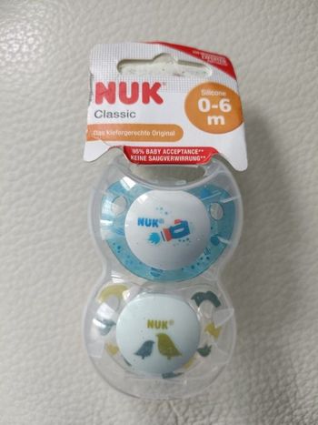 2 tétines nuk en 0/6 mois