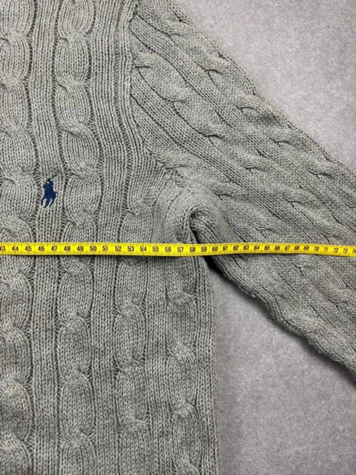 Pull d’hiver torsadé en maille Ralph Lauren col rond gris logo bleu marine taille XL - photo numéro 10