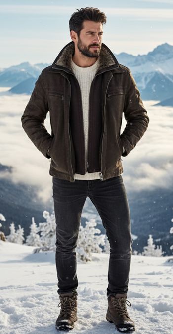 Blouson aviator, cuir, marron, fourrure, polaire, amovible, rembourrés pour le grand froid homme 50