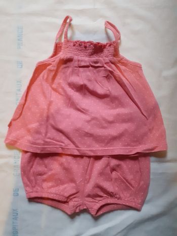 Ensemble rose à pois blancs, débardeur smocks short