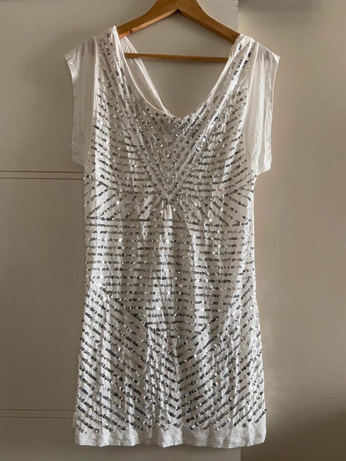 Tunique sequins robe tenue de plage mango blanche