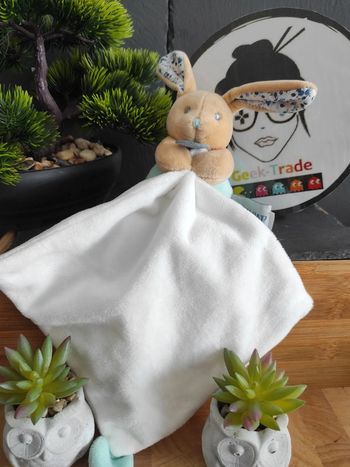 Doudou Lapin Fleur Baby Nat' BN0607 Poupi Marine Plat Mouchoir #geektradedoudou