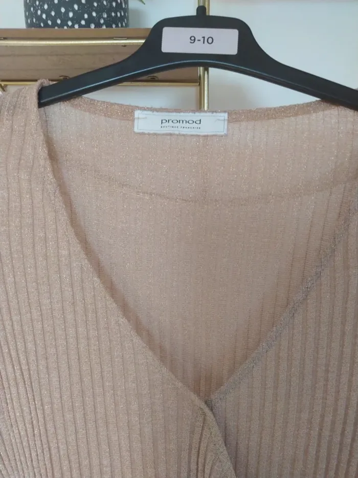 Pull fin cache coeur Promod 36 rose poudré paillettes - photo numéro 3