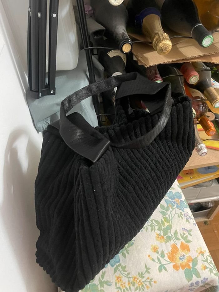 Sac Fourre-Tout Chic en Velours Côtelé Noir pour Femme