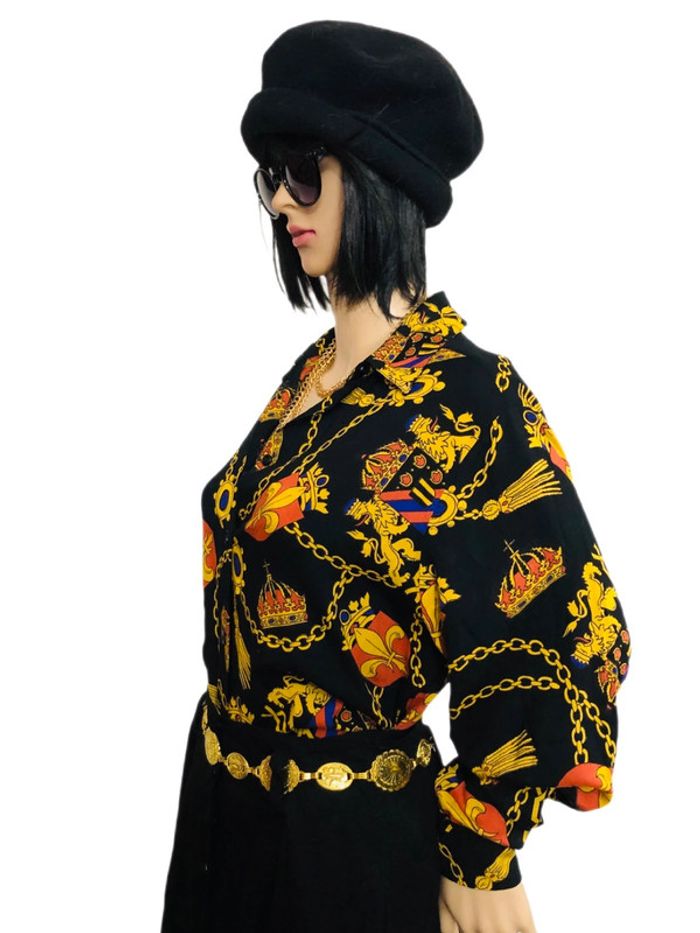 👑Chemise vintage baroque royal chaîne or Gold chain black long sleeve shirt👑 - photo numéro 5