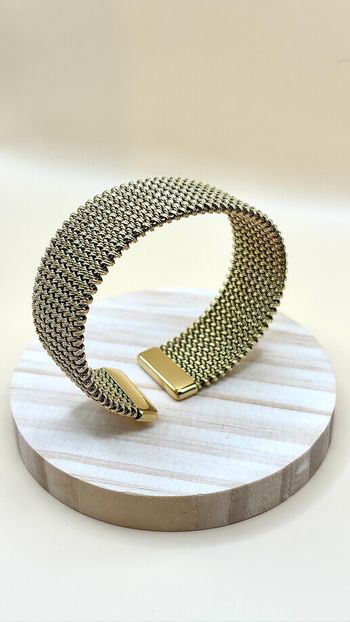 Bracelet large doré maille tressée – Acier inoxydable vintage chic intemporel tendance et résistant neuf