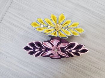 Lot de 2 barettes cheveux fait main satin jaune et rose