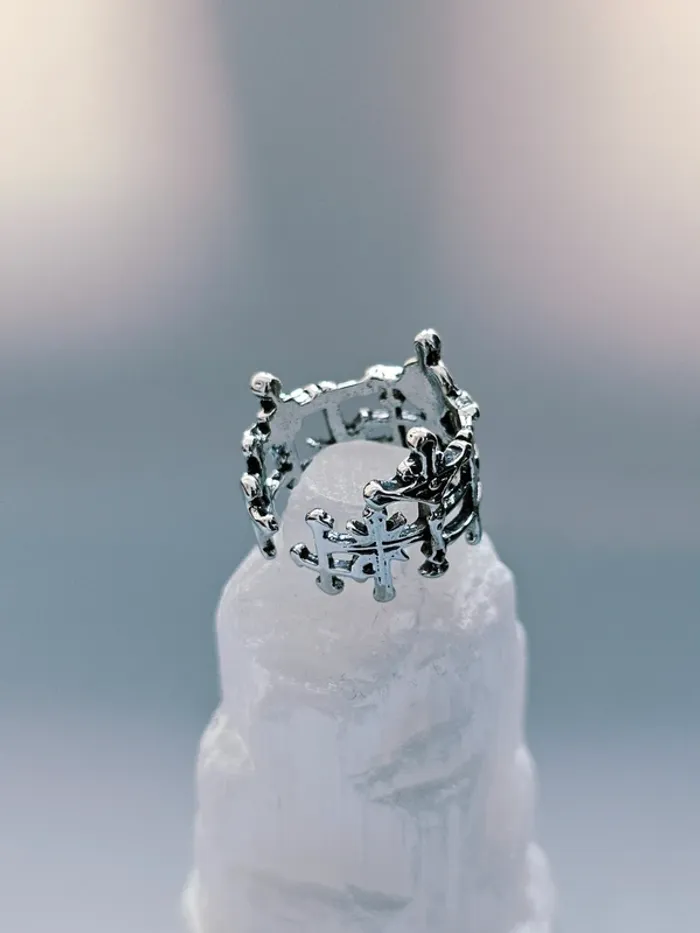 Bague acier inoxydable ajourée motifs croix - photo numéro 4