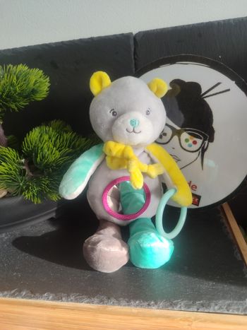 Doudou peluche ours gris jaune bleu u tout petits 22cm miroir Rose Brun DD003573