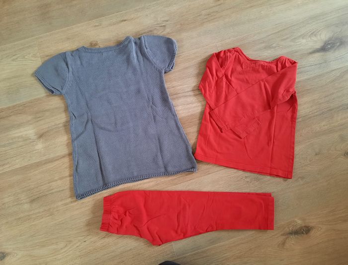 Ensemble hiver robe-pull grise Vertbaudet+ T shirt et legging orange TAO 4 ans - photo numéro 3