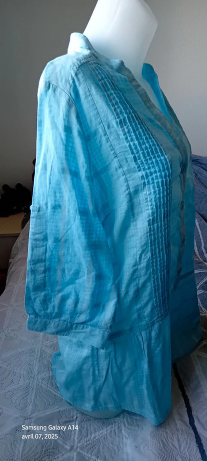 Blouse longue motif quadrillage et plis turquoise femme 46 yessica - photo numéro 5