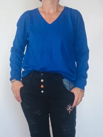 Pull bleu avec motif tête de chef indien – Sarah John – Taille L/XL