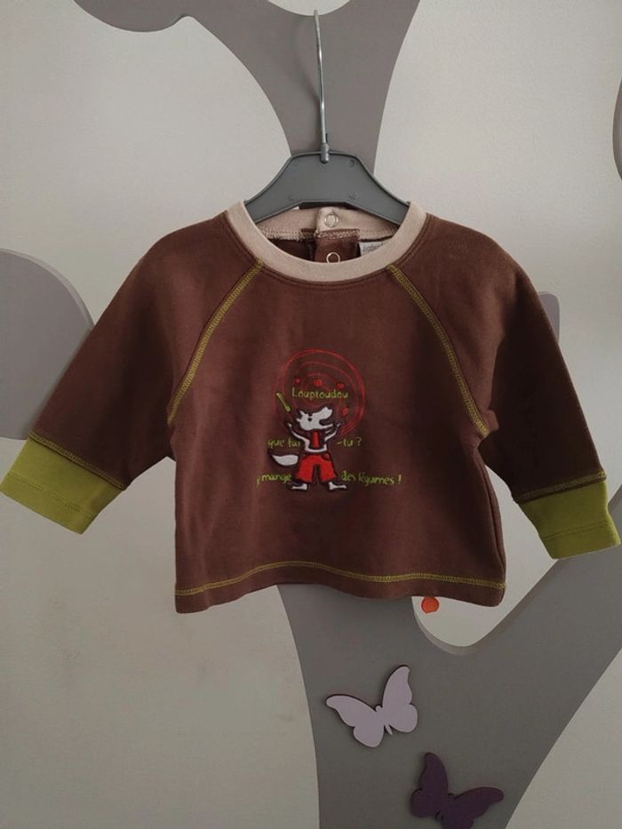 Tee-shirt manches longues marron et vert Babylove taille 3 mois