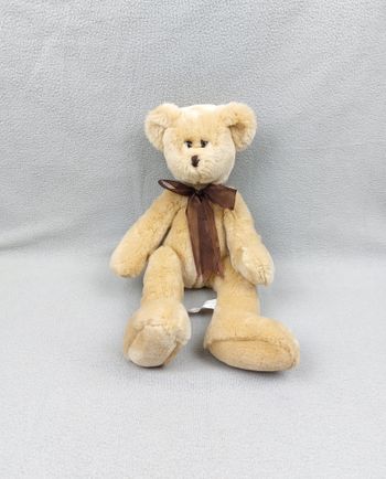 Peluche doudou ours marron beige nœud 37 cm Beijing hero toys TTBE