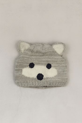 Bonnet bébé hiver chaud gris motif ours 6-12 mois