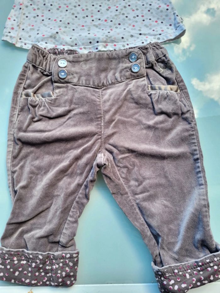 Ensemble Obaïbi, pantalon velours peau de pêche gris/violet, et haut manches longues, 18 mois - photo numéro 5