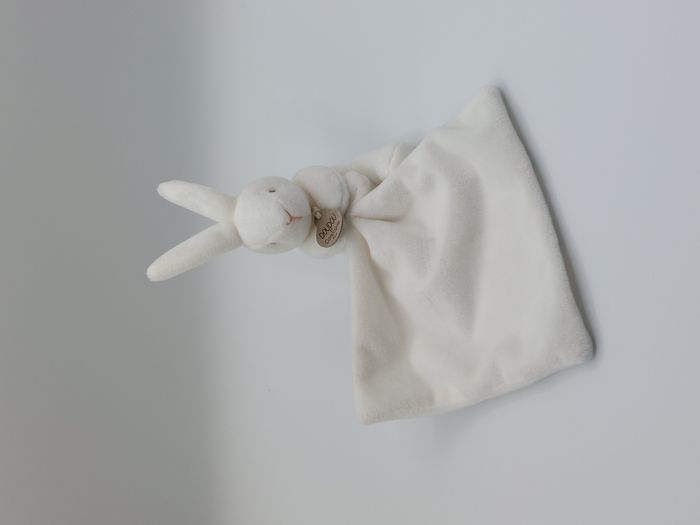 DOUDOU ET COMPAGNIE lapin mouchoir blanc DC303 boîte fleur yeux marrons nez rose