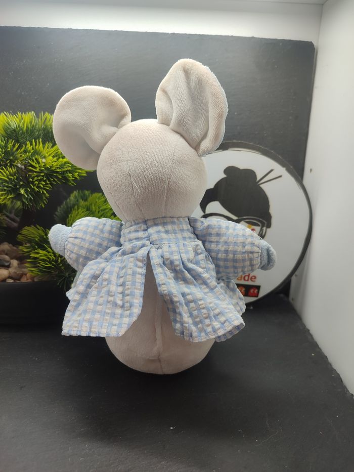 Doudou Peluche Boule Souris Vichy Bleu Blanc Nounours carreau ancien Grelot PE69 - photo numéro 2