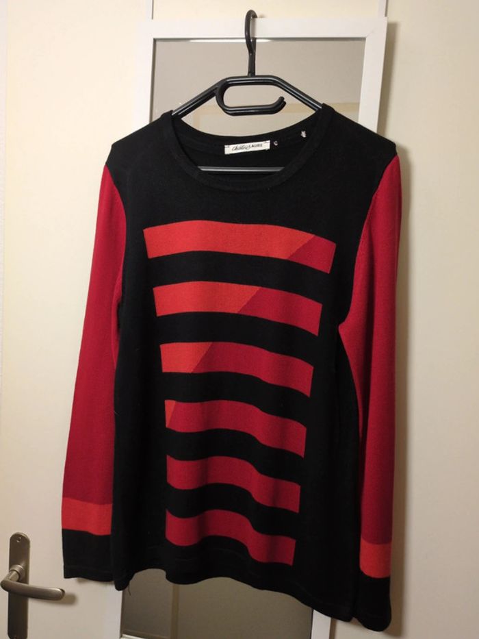 Pull coton vintage rouge et noir Christine Laure 3 - photo numéro 8