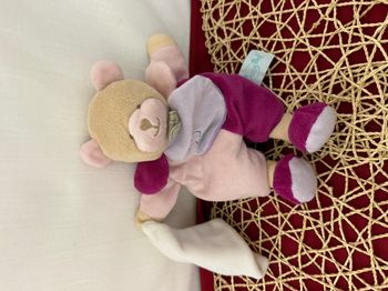 Doudou ours rose mauve mouchoir Baby nat