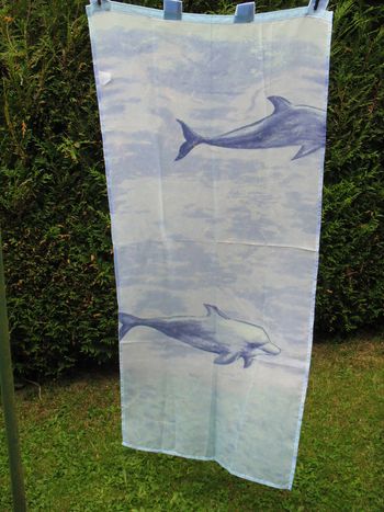 LOT DE 2 RIDEAUX VOILAGE BLEU MOTIFS DAUPHINS - 70 x 150 cm - N°11
