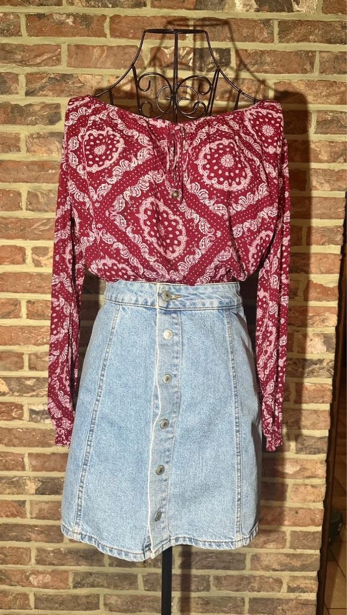 Haut manches longues bordeaux et blanc à perles H&M Taille S / 36