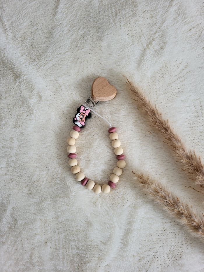 Attache tétine minnie perles bois et silicones