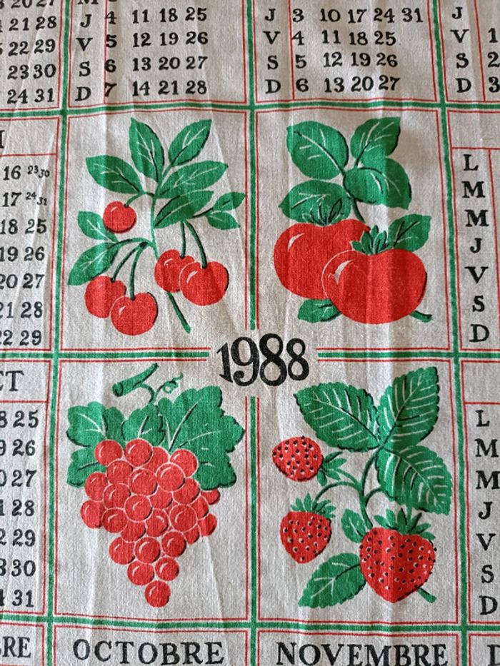 Torchon vintage calendrier 1988 - photo numéro 2