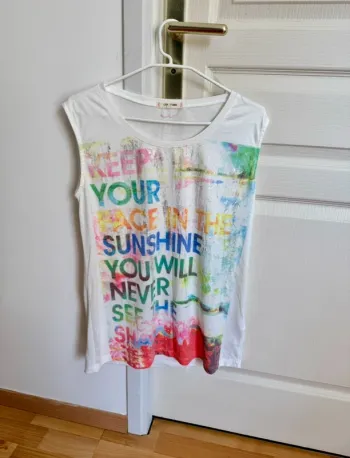 T.shirt long LBT jean blanc et multicolore brillant neuf taille M