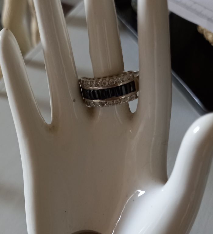 Bague argent zirco noir et blanc - photo numéro 2