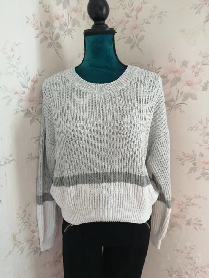 Pull en maille tricolore gris et blanc / tally weijl / (M) - photo numéro 3
