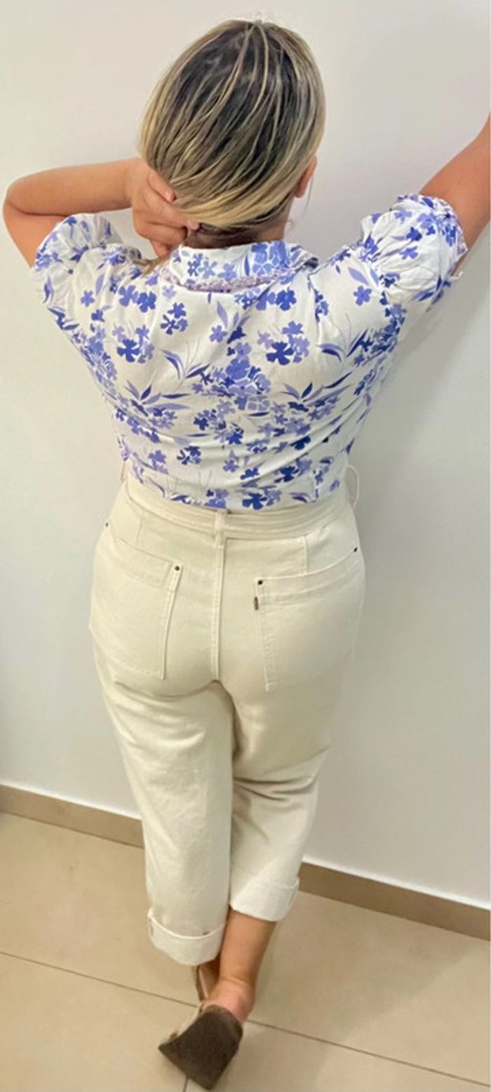 💙Chemise  blanche à fleurs bleue Trucco Taille 44 - photo numéro 7