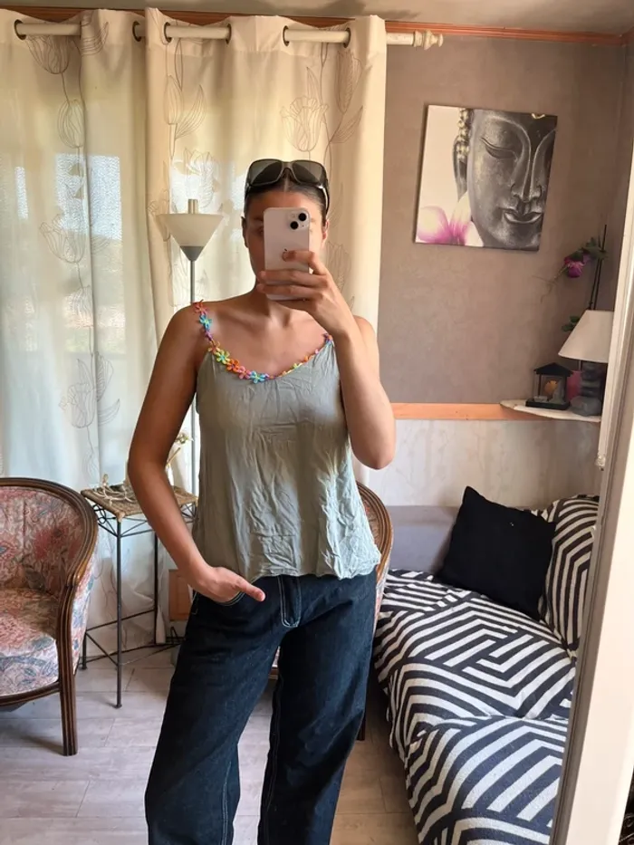 Débardeur fleurie coquette bohème champêtre lin