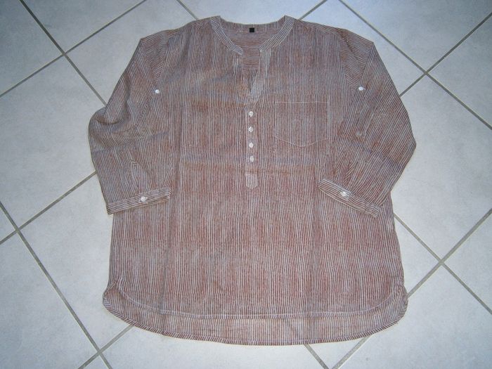 Chemisier rouge/gris manches 3/4 Taille 40