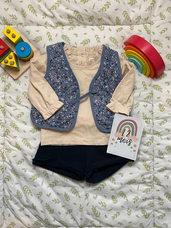 ensemble teeshirt manches longues gilet sans manche et short lulu castagnette 12 mois