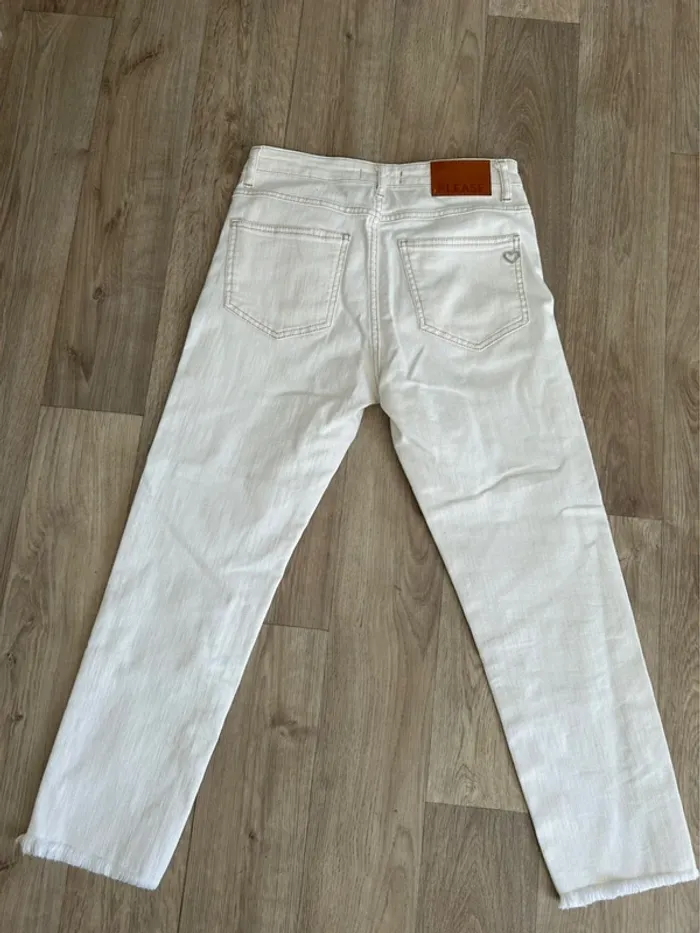 Please jean blanc, bas, frange, coupe droite taille XS - photo numéro 3