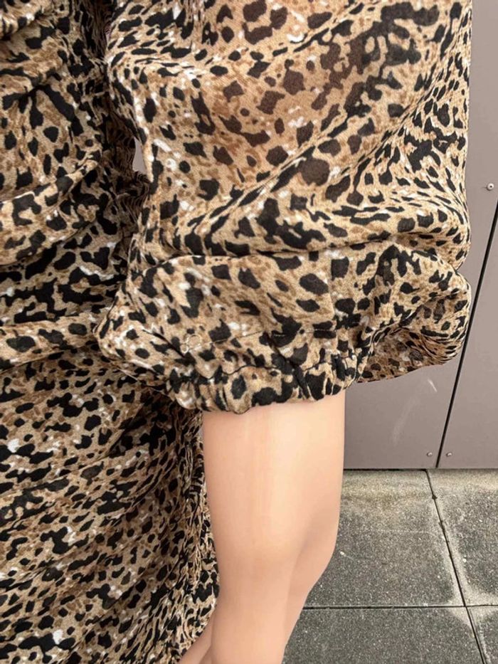 Robe léopard froncée manches longues fluide – Taille S - photo numéro 6