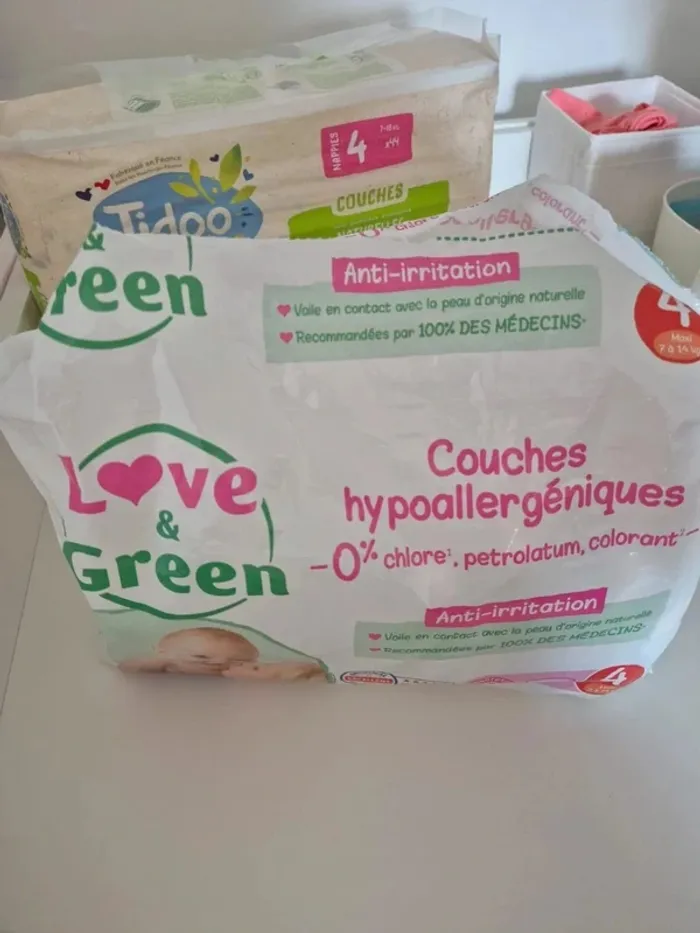 Lot de 2 paquets de couches tidoo love and green 🌸 taille 4 - 7 à 18kg - photo numéro 9