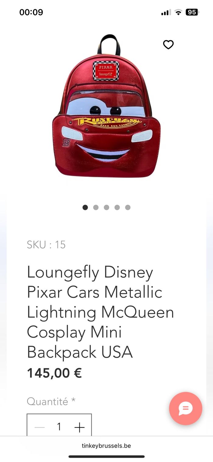 Loungefly Disney Pixar Cars Metallic Lightning McQueen Cosplay Mini Backpack USA
