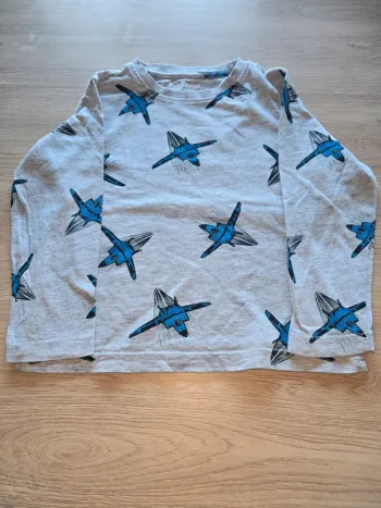 T-shirt manches longues gris garçon – motif avions bleus