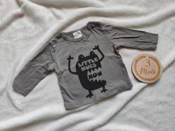T-shirt à manches longues, gris, Kiabi, 3 mois 🌷
