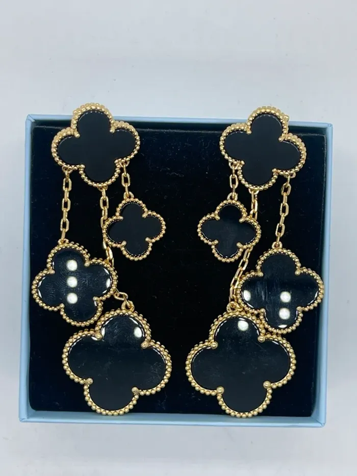 Boucles d’oreilles pendantes trèfles onyx nori - photo numéro 10