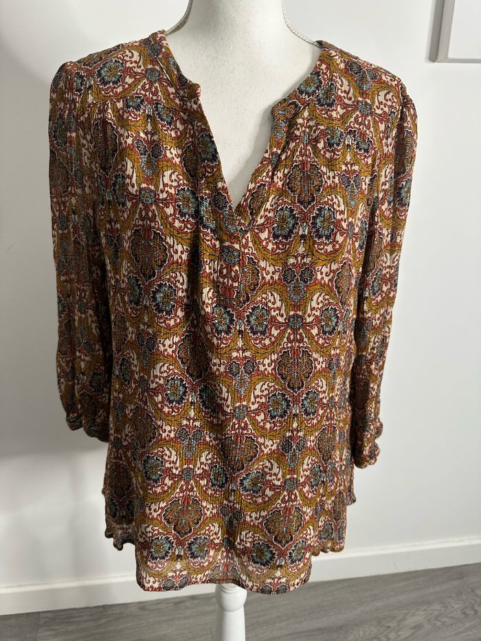 Blouse en soie Paisley marron et dorée Maison 123 T44 XXL
