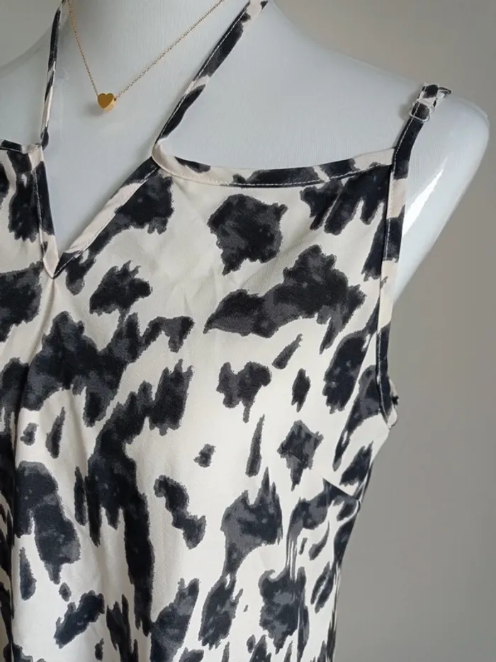 Robe trapèze d'été fines bretelles imprimé fantaisie beige et noir neuve avec étiquette T.L Sheilay - photo numéro 2