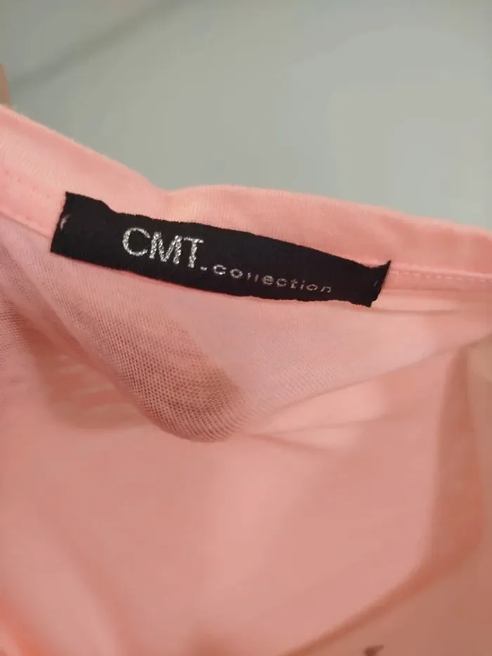 T-shirt rose corail clair - summer, palmier, nouer en bas taille L (A996) - photo numéro 9