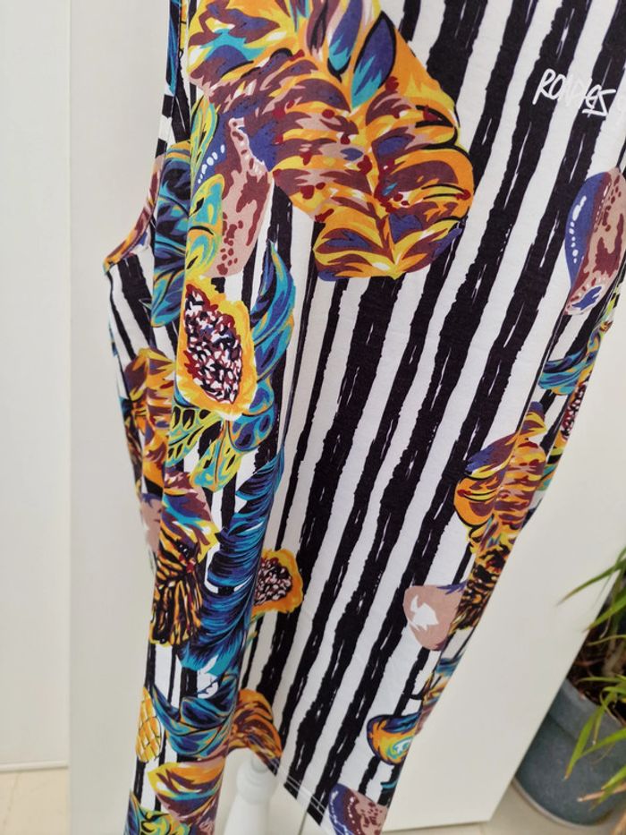 Debardeur Oversize Rayures Blanches Noires Imprimé Ananas Feuillages Papayes Multicolore - photo numéro 5